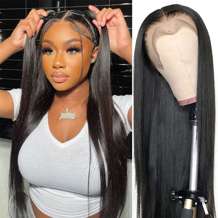 13x6 Lace Frontal Wig Pre Plucked Silky Straight Human Hair