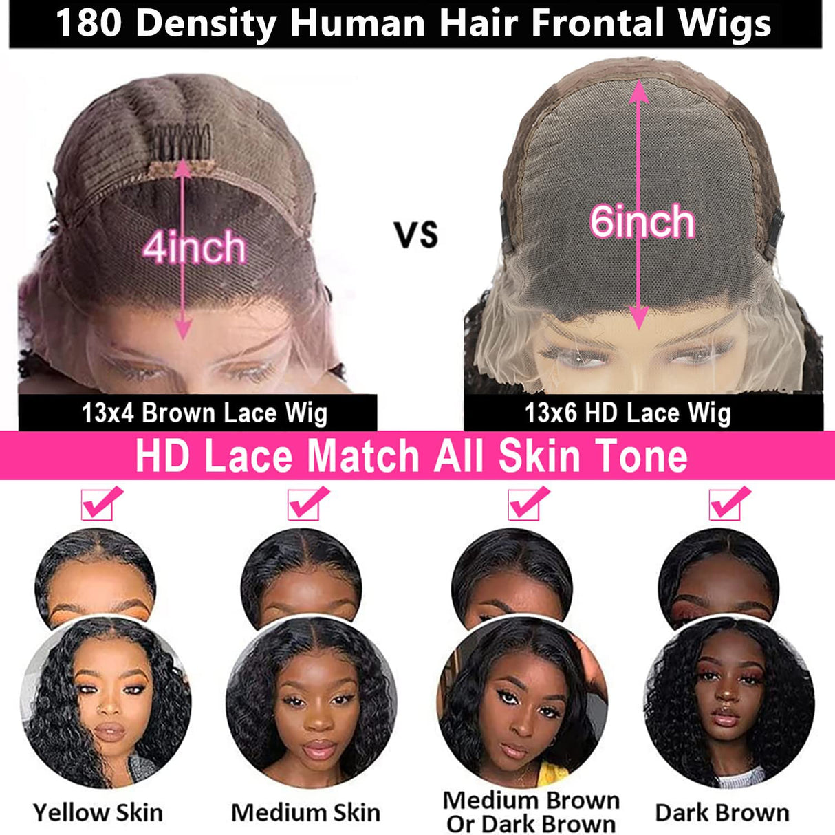 Water Wave Human Hair Wig 13x6 Lace Front Wigs Black Color