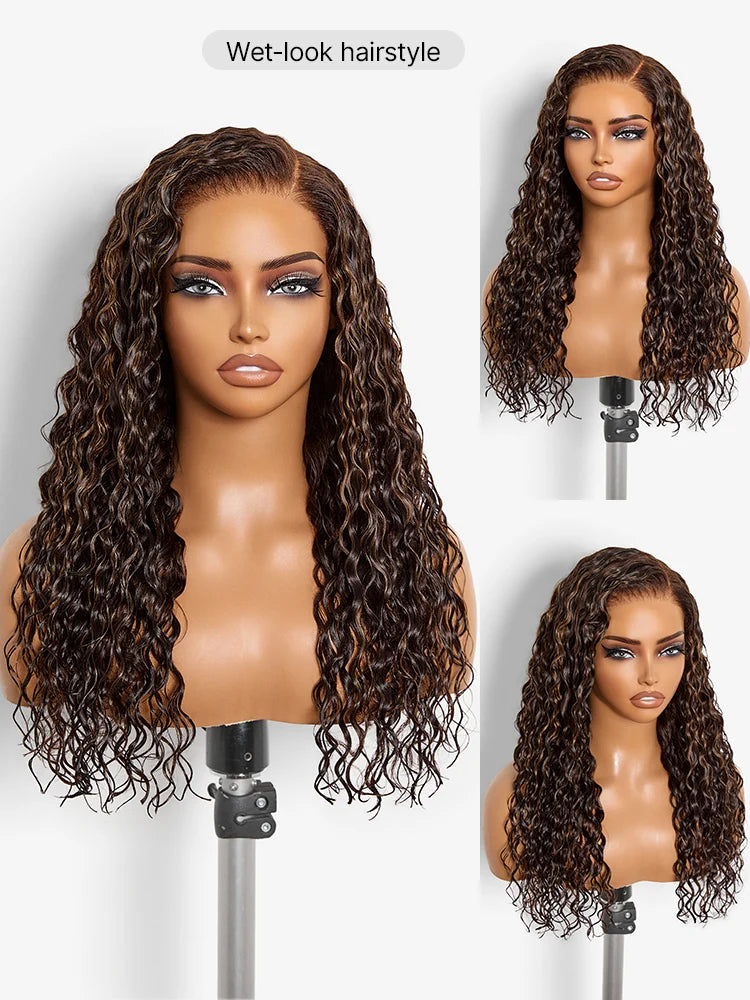 Emma 13x4 Lace Frontal Wig Pre Plucked 5x5 Lace Closure Wig Brown Color Water Wave Human Hair
