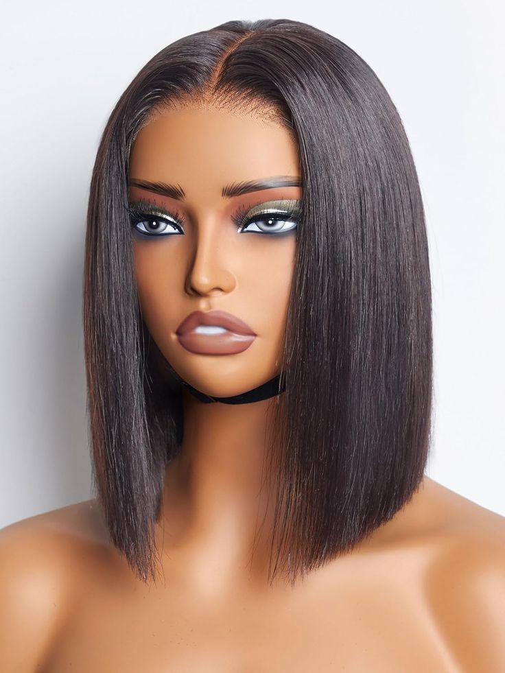 Emma Glueless double drawn 13x4 Lace Full Frontal bob Wig Pre Plucked Human Hair