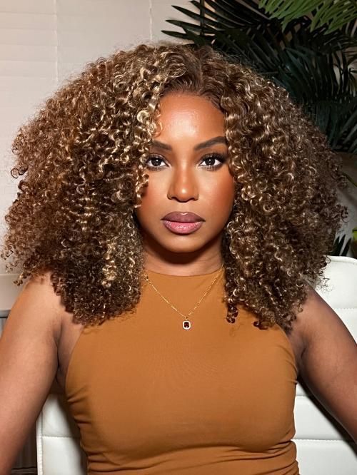 Emma Glueless 13x4 Full Frontal Jerry Curly Brown Color Wig 100% Human Hair