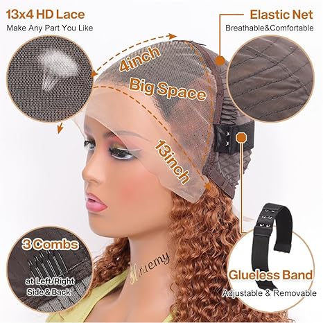 Emma Glueless 13x4 Full Frontal Jerry Curly Brown Color Wig 100% Human Hair