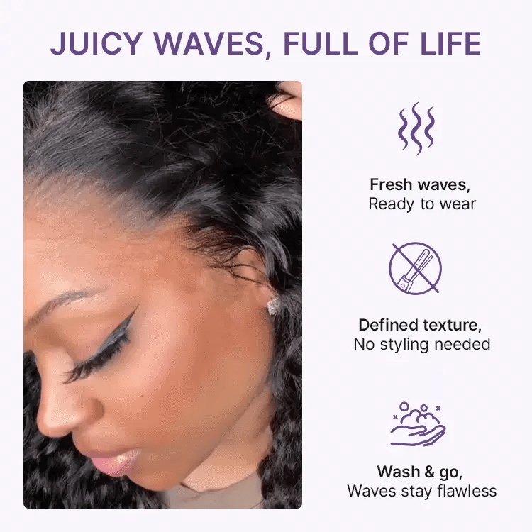 Emma 360 Lace Frontal Glueless Wig Pre Plucked Water Wave Virgin Human Hair 20 Inch