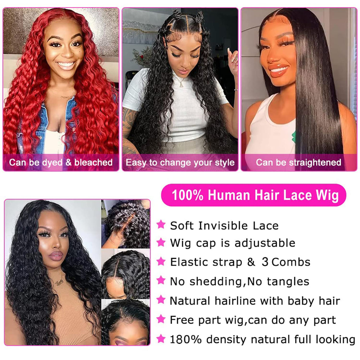 Water Wave Human Hair Wig 13x6 Lace Front Wigs Black Color