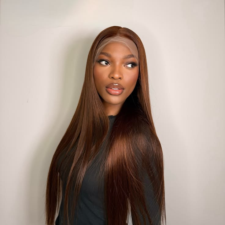 Emma Chocolate Brown Color 13x4 Frontal Glueless Wig Pre Plucked Straight Human Hair