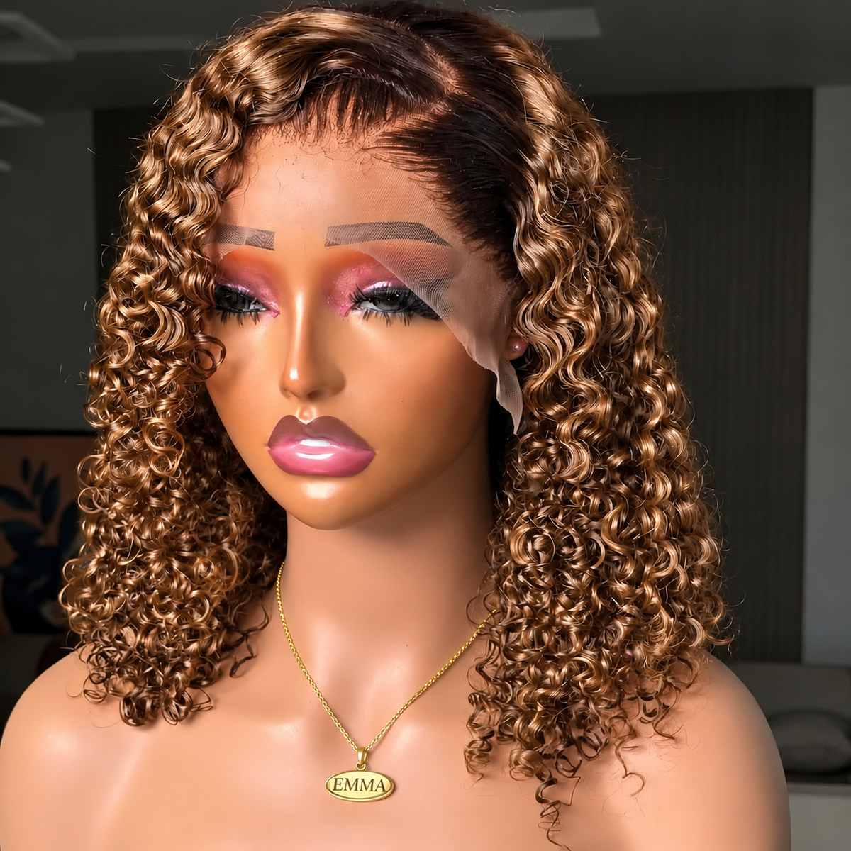 Emma 13x4 Frontal Jerry Curly Brown Color Human Hair Wig