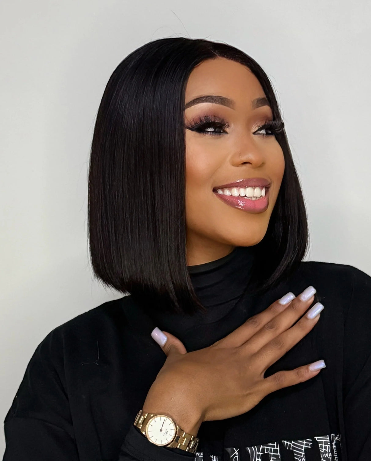 Emma Glueless double drawn 4x4 Lace Full Frontal bob Wig Human Hair