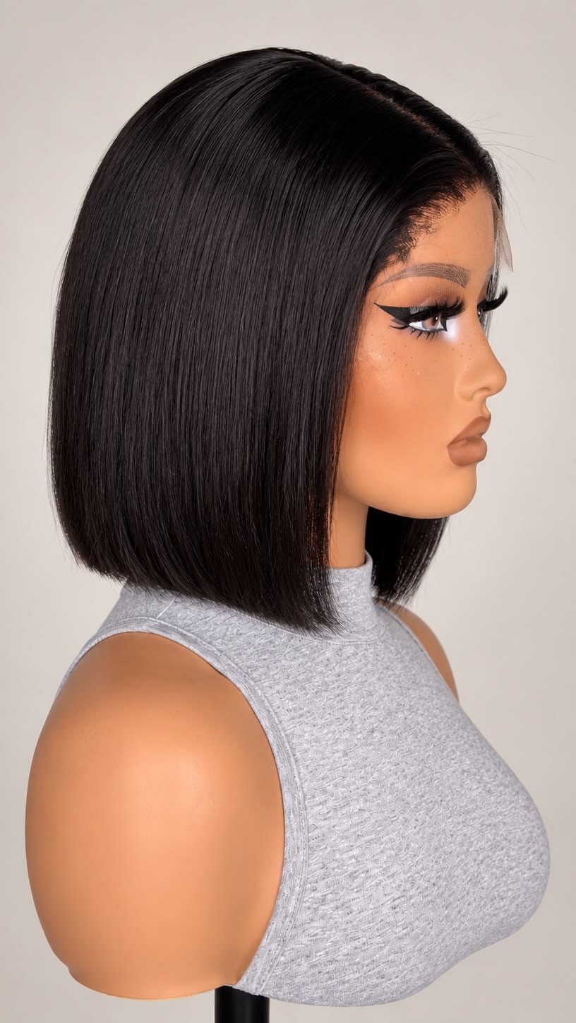 Emma Glueless 220% Density Bob 4x4 Lace Closure 12 Inch Double Drawn Black Color Human Hair