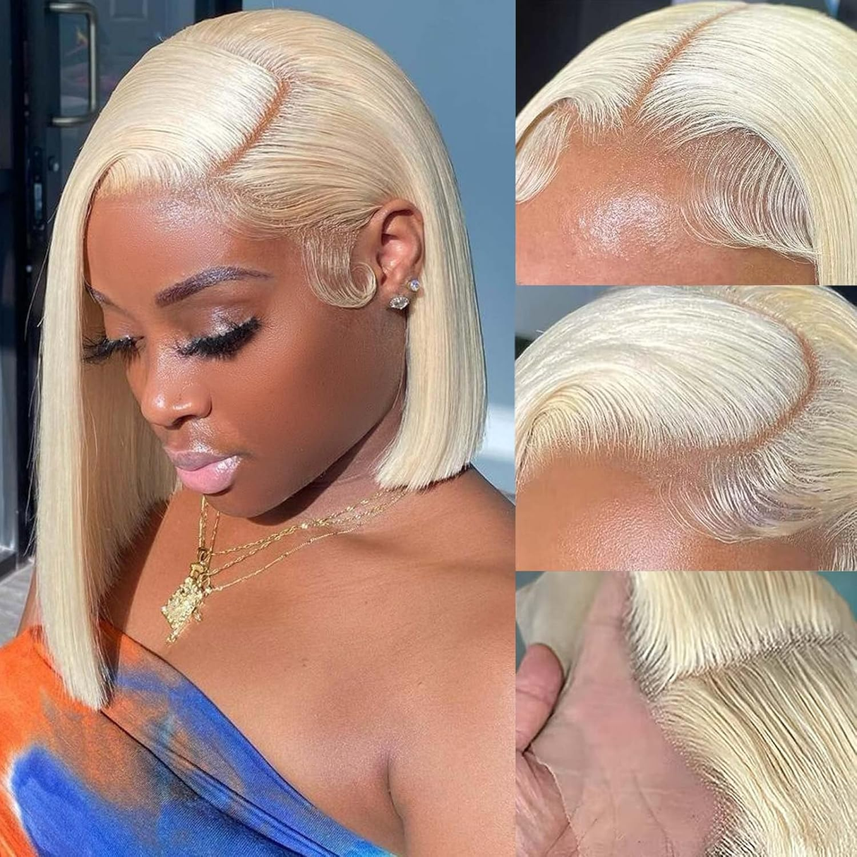 Blonde Color 613 Short Bob 13x4 Frontal Wig Pre Plucked 100% Human Hair
