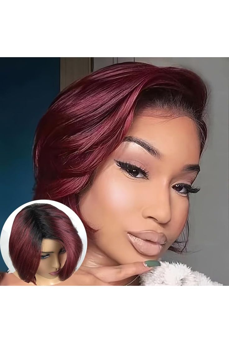 Hot Combo | 13x4 Full frontal Glueless Natural Black Color Straight Wig + 13x1 T Lace Part Short Pixie Cut Wigs T1b/99J Color