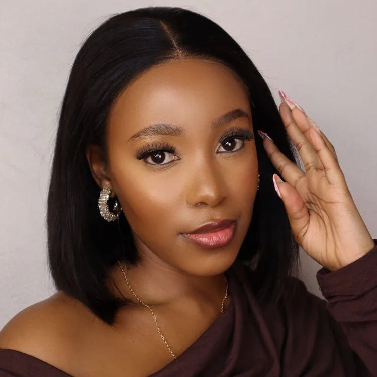 Emma Glueless double drawn 5x5 Lace Full Frontal bob Wig Human Hair