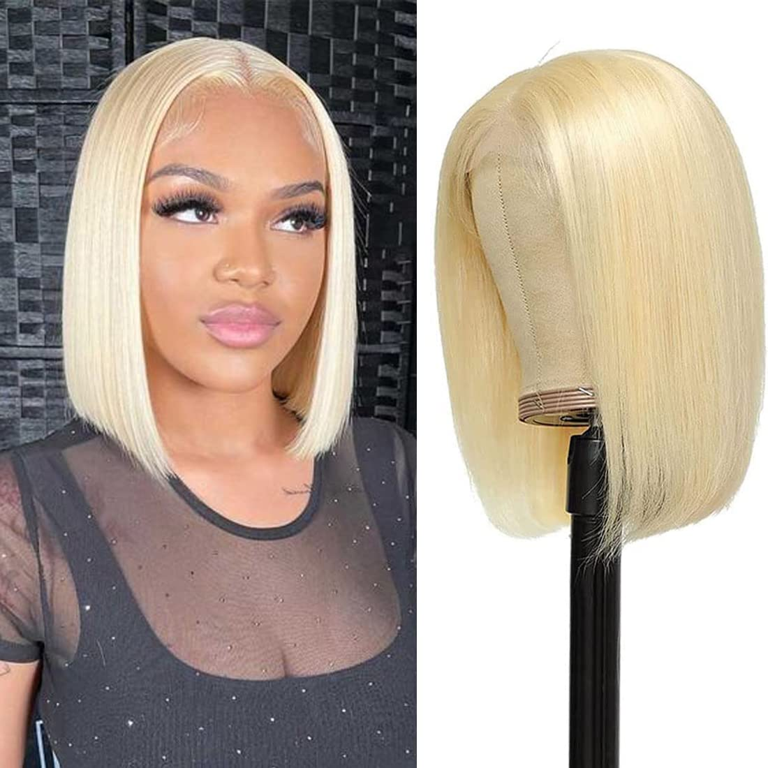 Blonde Color 613 Short Bob 13x4 Frontal Wig Pre Plucked 100% Human Hair