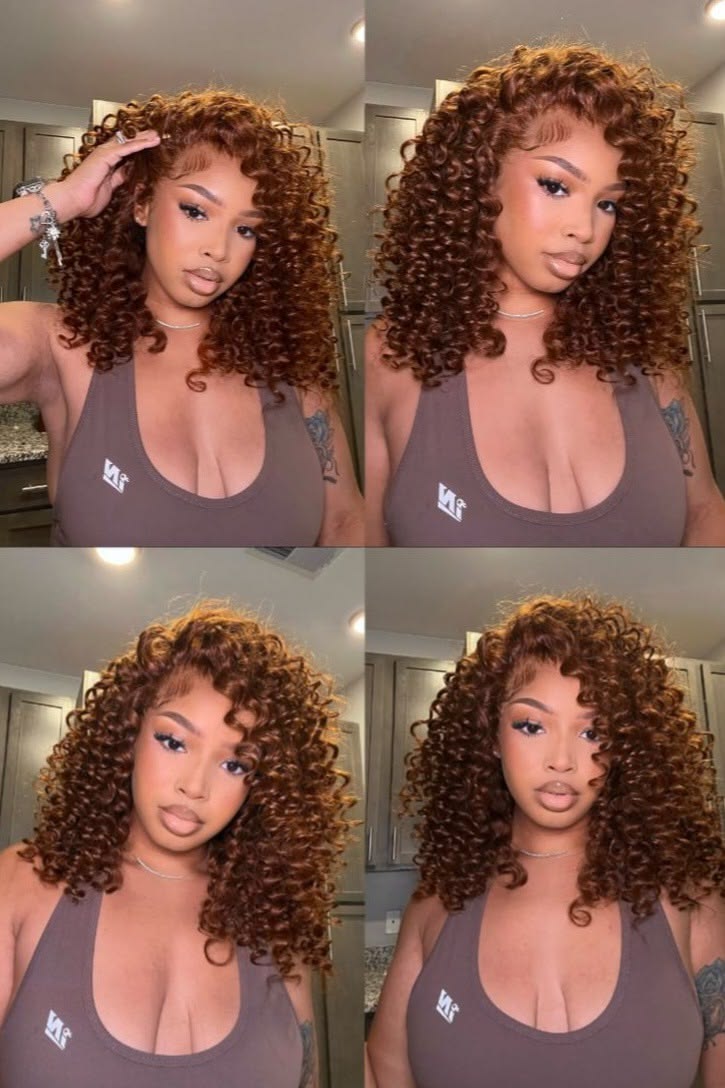 EMMA 220% Density Double Drawn Water Wave With 13x4 Frontal Lace Bob Wig Virgin Human Hair Dark Chocolate Brown Color