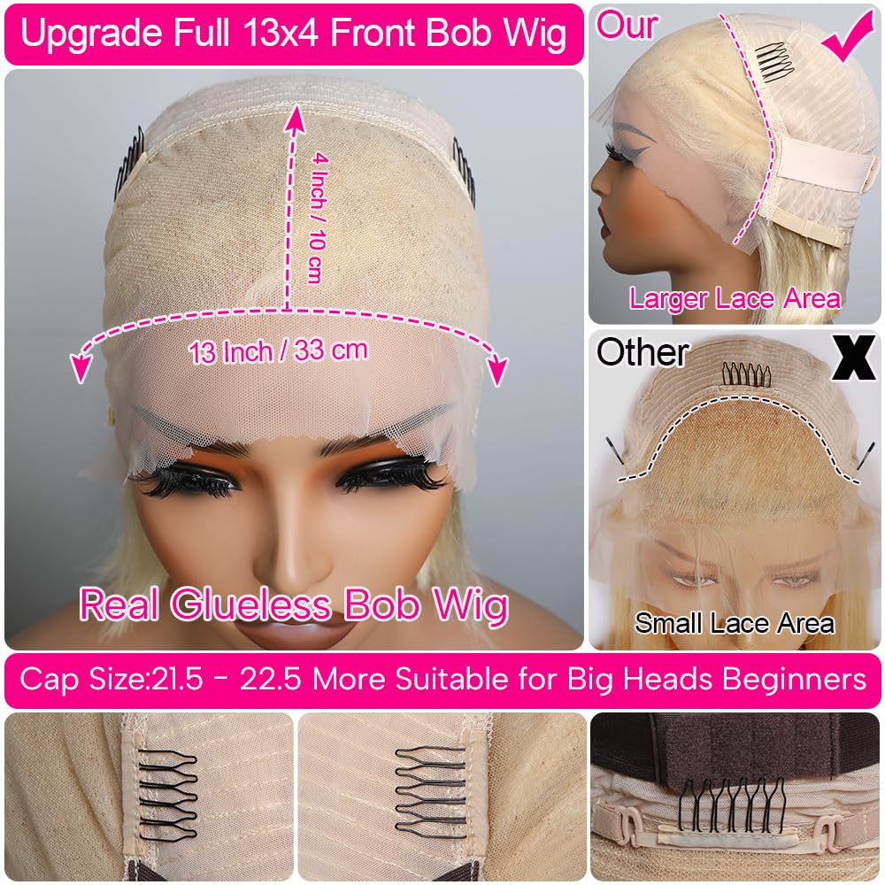 Blonde Color 613 Short Bob 13x4 Frontal Wig Pre Plucked 100% Human Hair