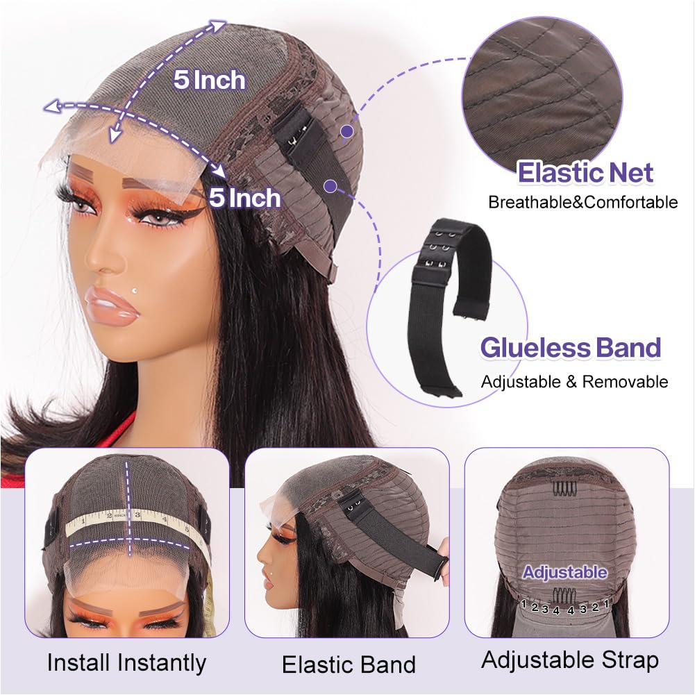 Emma Glueless 5x5 Lace Closure Wig Pre Plucked Straight 100% Human Hair