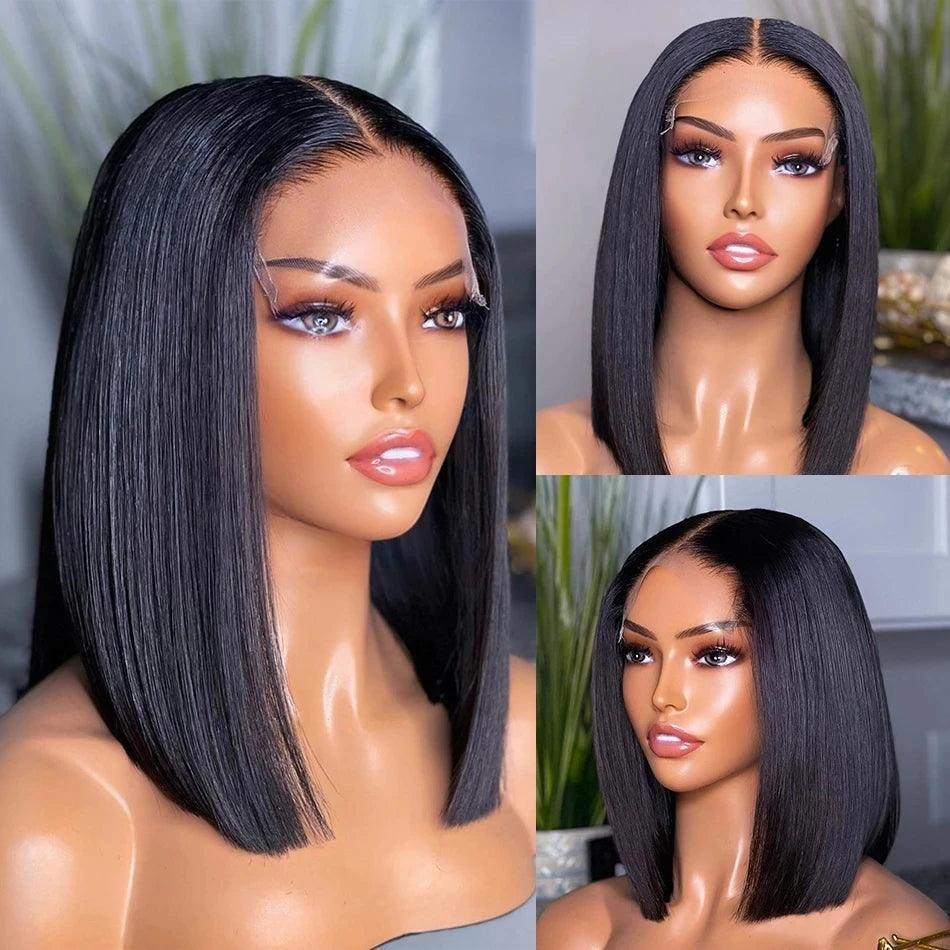 Glueless 4x4 Lace Closure Bob Wigs Brown, Burgundy and Black Color Human Hair