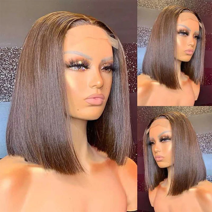 Burgundy Color Glueless 5x5 Lace Bob Wigs Pre Plucked Brown Human Hair