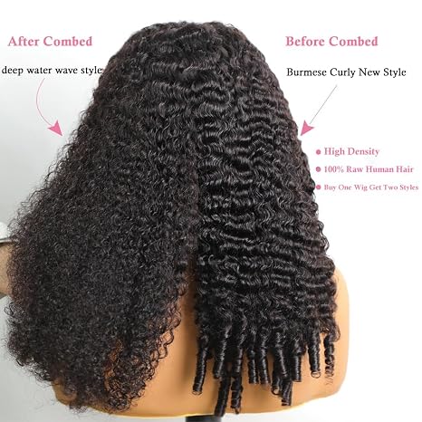 Burmese Curly Wig Human Hair 13x4 Lace Front Wigs Human Hair 220 Density Pre Plucked Virgin Remy Hair with Spiral End Natural