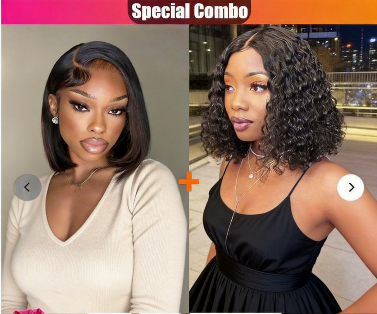 Hot Combo | 10" 13x4 Full frontal straight Bob Wig + 8" 13x4 Full frontal Water Wave Bob