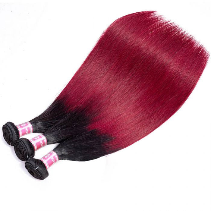 Emma 11A Dark Roots T1B Burgundy Ombre Color Straight Human Hair Bundles