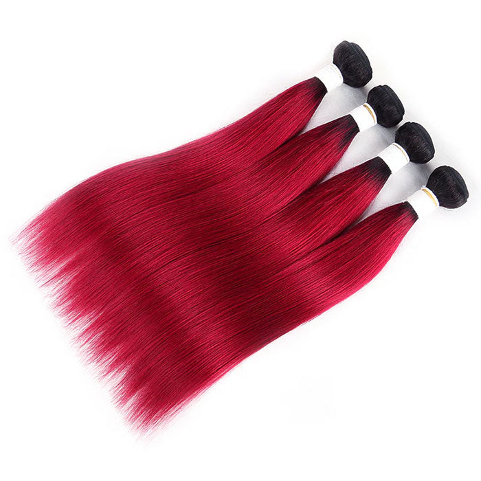 Emma 11A Dark Roots T1B Burgundy Ombre Color Straight Human Hair Bundles