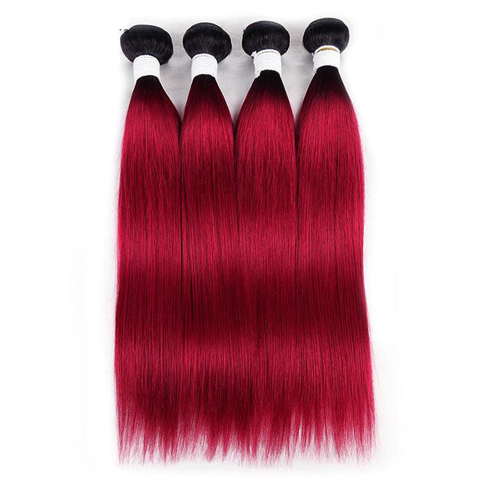 Emma 11A Dark Roots T1B Burgundy Ombre Color Straight Human Hair Bundles