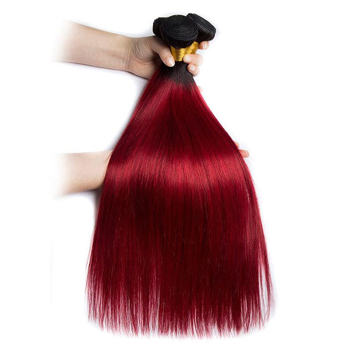 Emma 11A Dark Roots T1B Burgundy Ombre Color Straight Human Hair Bundles