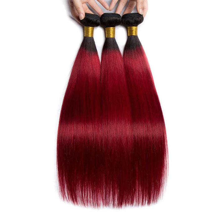 Emma 11A Dark Roots T1B Burgundy Ombre Color Straight Human Hair Bundles