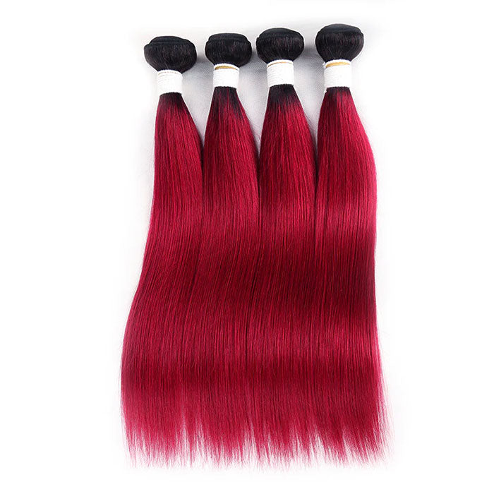 Emma 11A Dark Roots T1B Burgundy Ombre Color Straight Human Hair Bundles