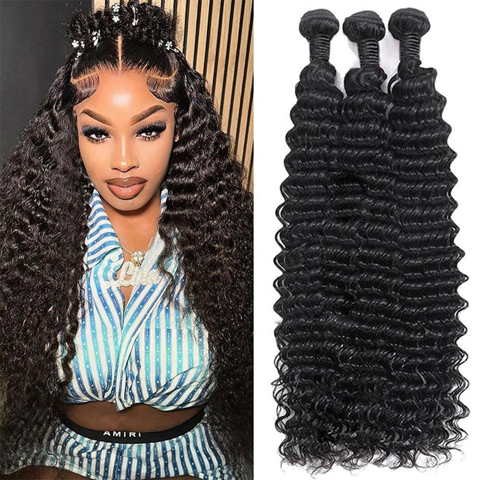 Emma 12A Deep Wave Virgin Human Hair Weave Bundles