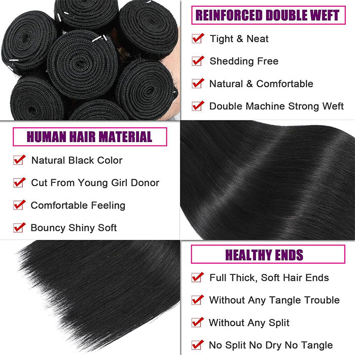 Emma 12A Straight Virgin Human Hair Extensions 4 Bundles Deals