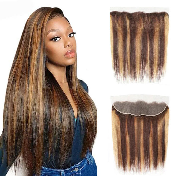 Emma 13x4 Lace Frontal Pre Plucked Straight Highlight Color 4/27 Human Hair