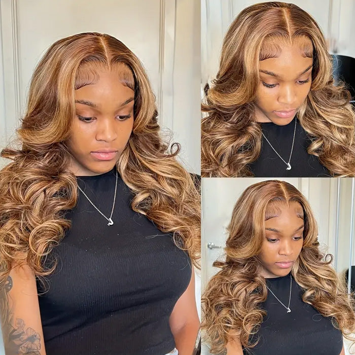 Emma 13x4 Lace Frontal Wig Pre Plucked Ombre Highlight Body Wave Human Hair