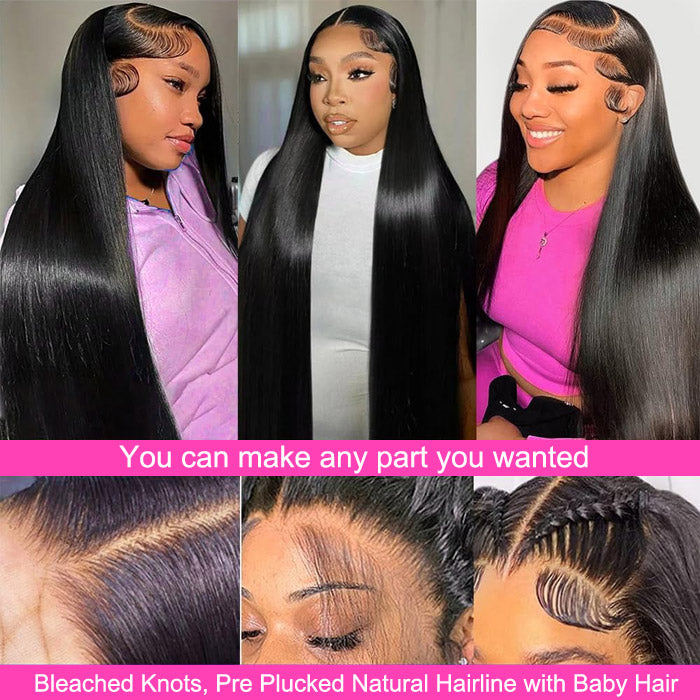 13x6 Lace Frontal Wig Pre Plucked Silky Straight Human Hair
