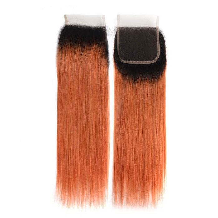 Emma 1B 350 Lace Closure Dark Roots Ginger Color Human Hair Flash Sale