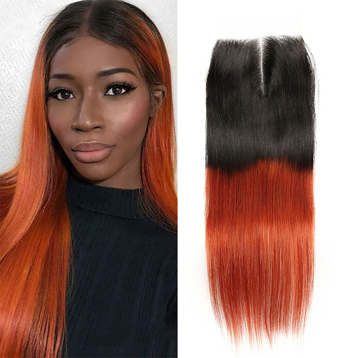 Emma 1B 350 Lace Closure Dark Roots Ginger Color Human Hair Flash Sale