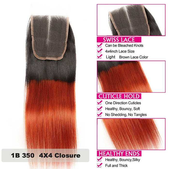 Emma 1B 350 Lace Closure Dark Roots Ginger Color Human Hair Flash Sale