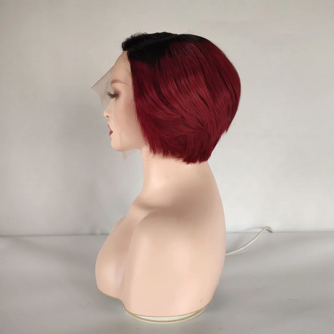 Emma 1B/99J 13x1 T Lace Part Short Pixie Cut Wigs Human Hair For Women