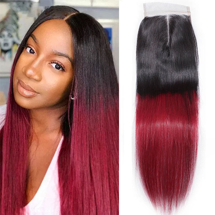Emma 1B Burgundy Color 4x4 Lace Closure Human Hair
