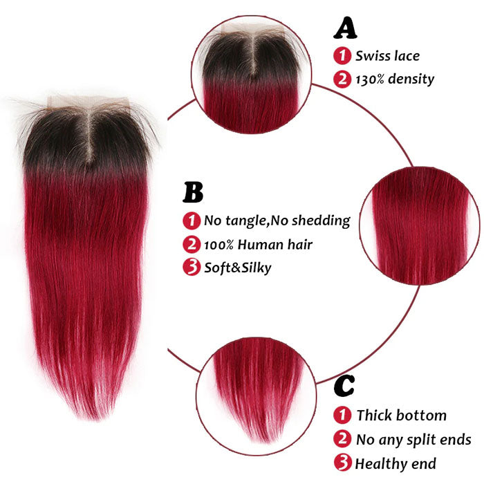 Emma 1B Burgundy Color 4x4 Lace Closure Human Hair