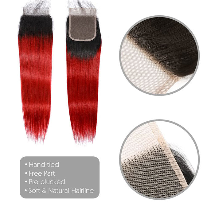 Emma 1B Red 4x4 Lace Closure Human Hair Flash Sale