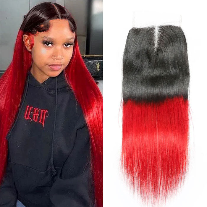 Emma 1B Red 4x4 Lace Closure Human Hair Flash Sale