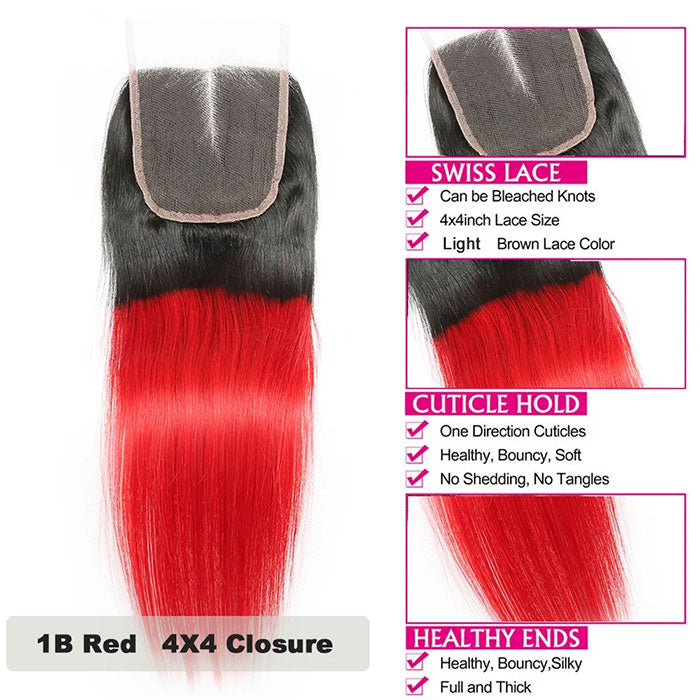 Emma 1B Red 4x4 Lace Closure Human Hair Flash Sale