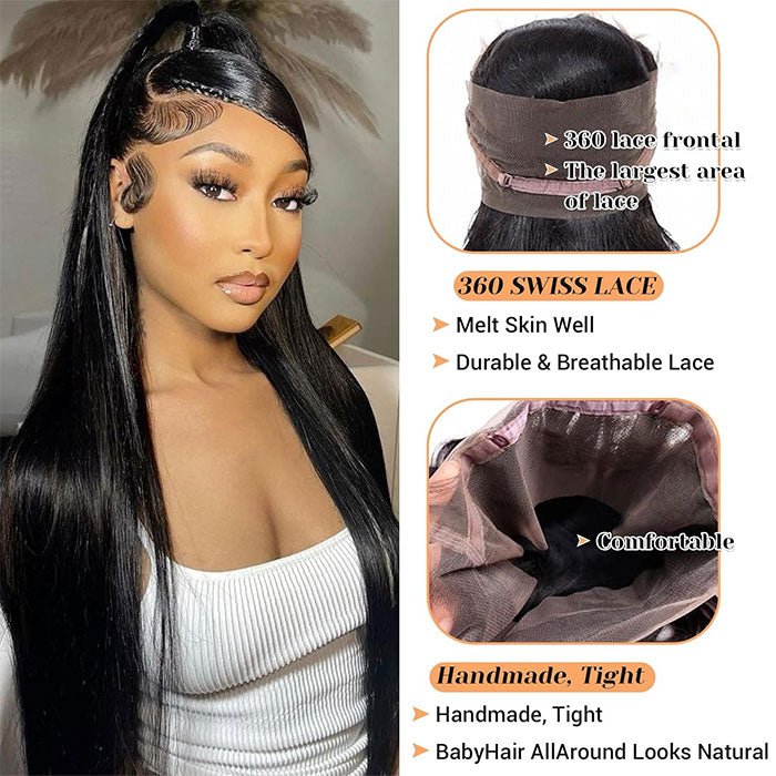 Emma 360 Lace Frontal Pre Plucked Silky Straight Virgin Human Hair