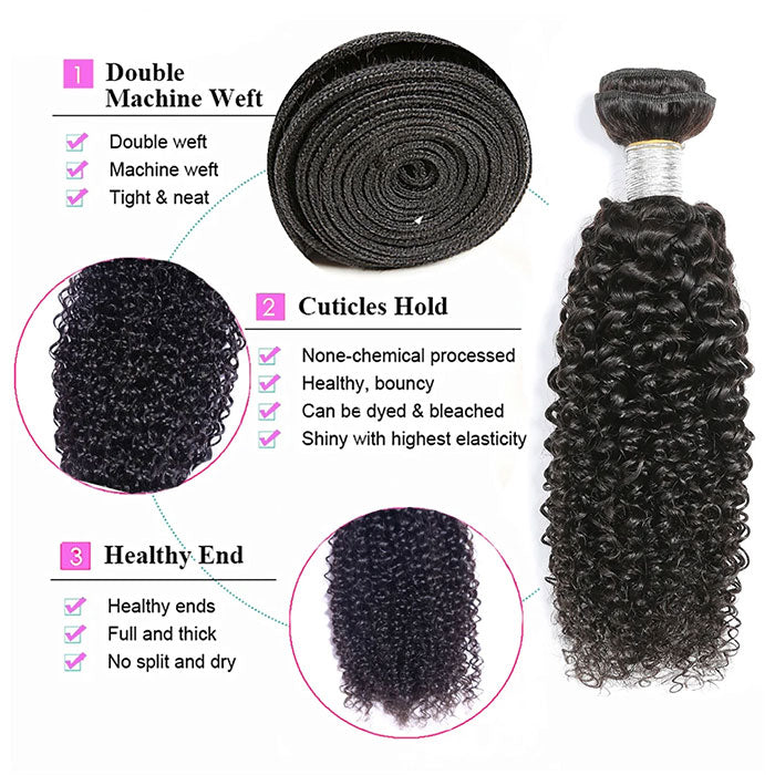 Emma 3 Bundles Kinky Curly Virgin Human Hair Weave Extensions