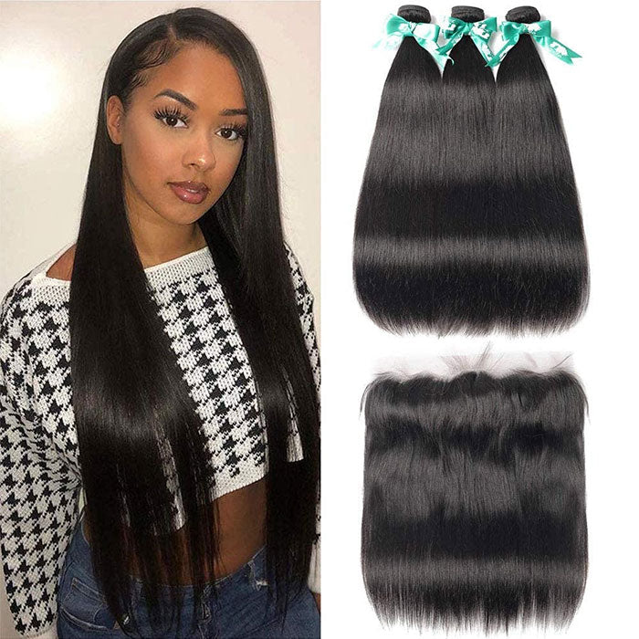 Emma 3 Bundles with 13x4 Lace Frontal Silky Straight Virgin Human Hair