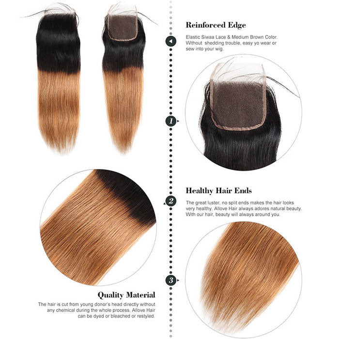 Emma 4x4 Lace Closure Straight Dark Roots Ombre Color 30 Human Hair