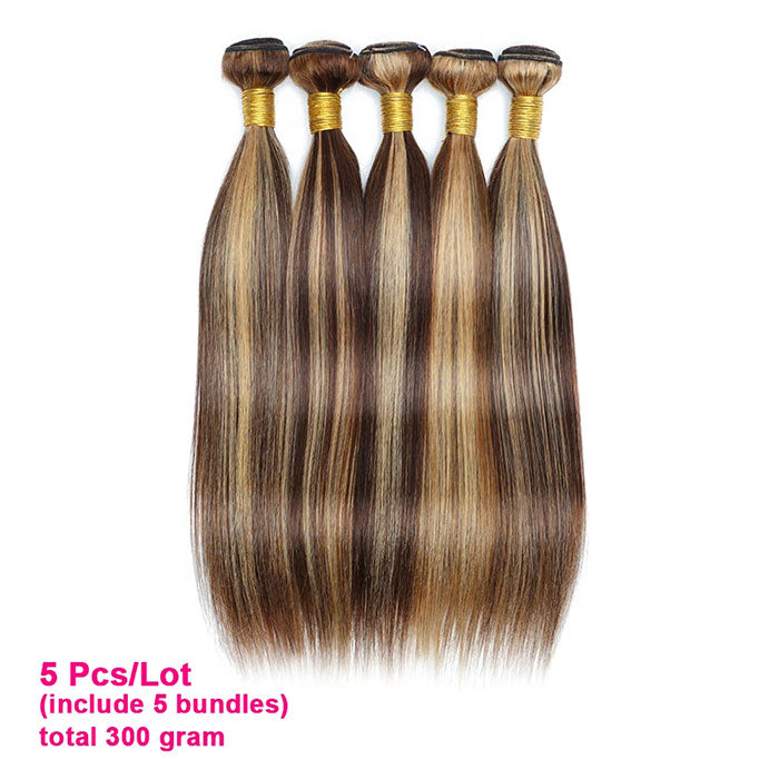 Emma 60Gram P4/27 Highlight Human Hair Bundles Pre-colored Brown Blonde Hair Extensions