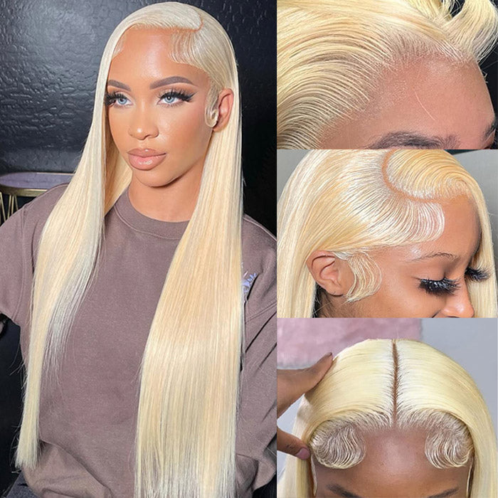 Emma 613 Honey Blonde Color Straight 13x4 Lace Frontal Wig Pre Plucked Human Hair