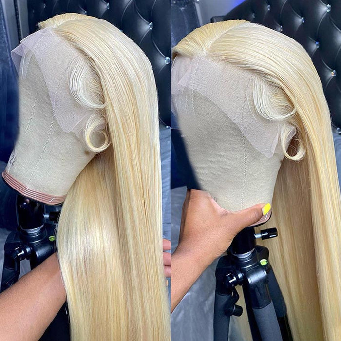 Emma 613 Honey Blonde Color Straight 13x4 Lace Frontal Wig Pre Plucked Human Hair
